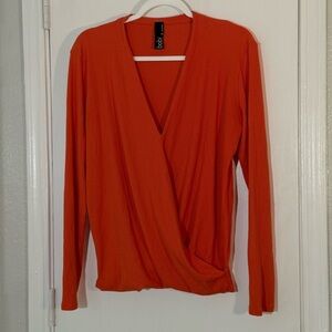 bobi Vibrant Orange Long Sleeve Faux Wrap Blouse Top Size S